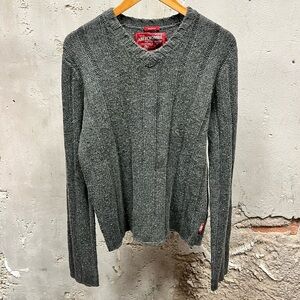 Abercrombie & Fitch Men's Gray Ribbed Knit Wool Blend Muscle Fit Sweater Medium